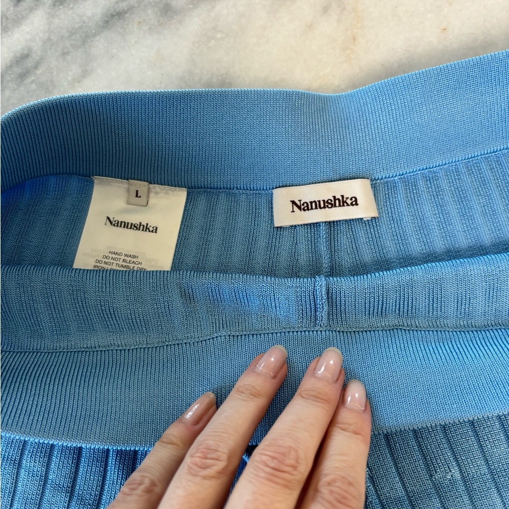 Nanushka Malena Knit Long Shorts in Blue Sz L #0477 - Picture 9 of 11